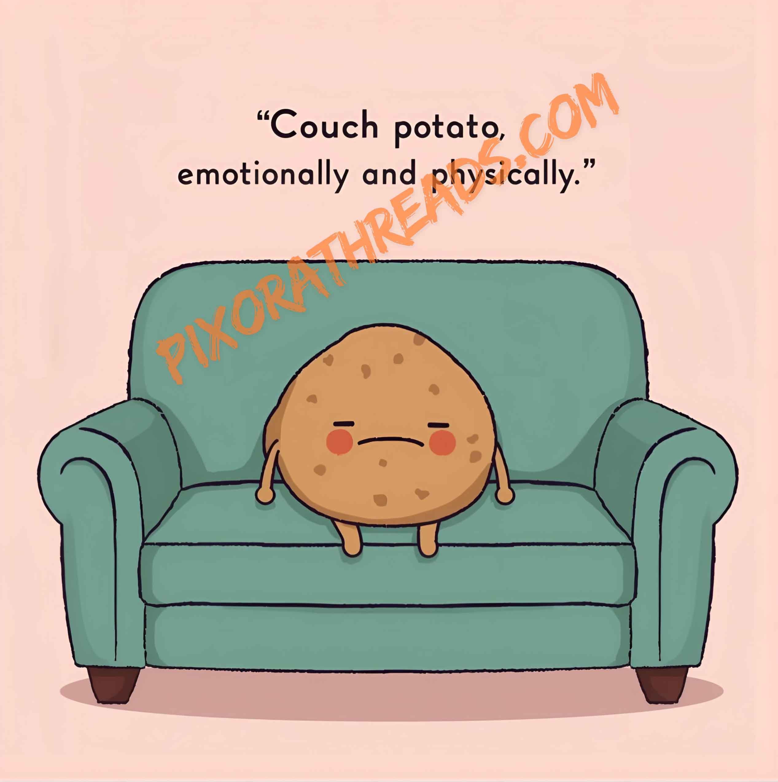 Digital PNG meme art design featuring a humorous couch potato character on a transparent background.