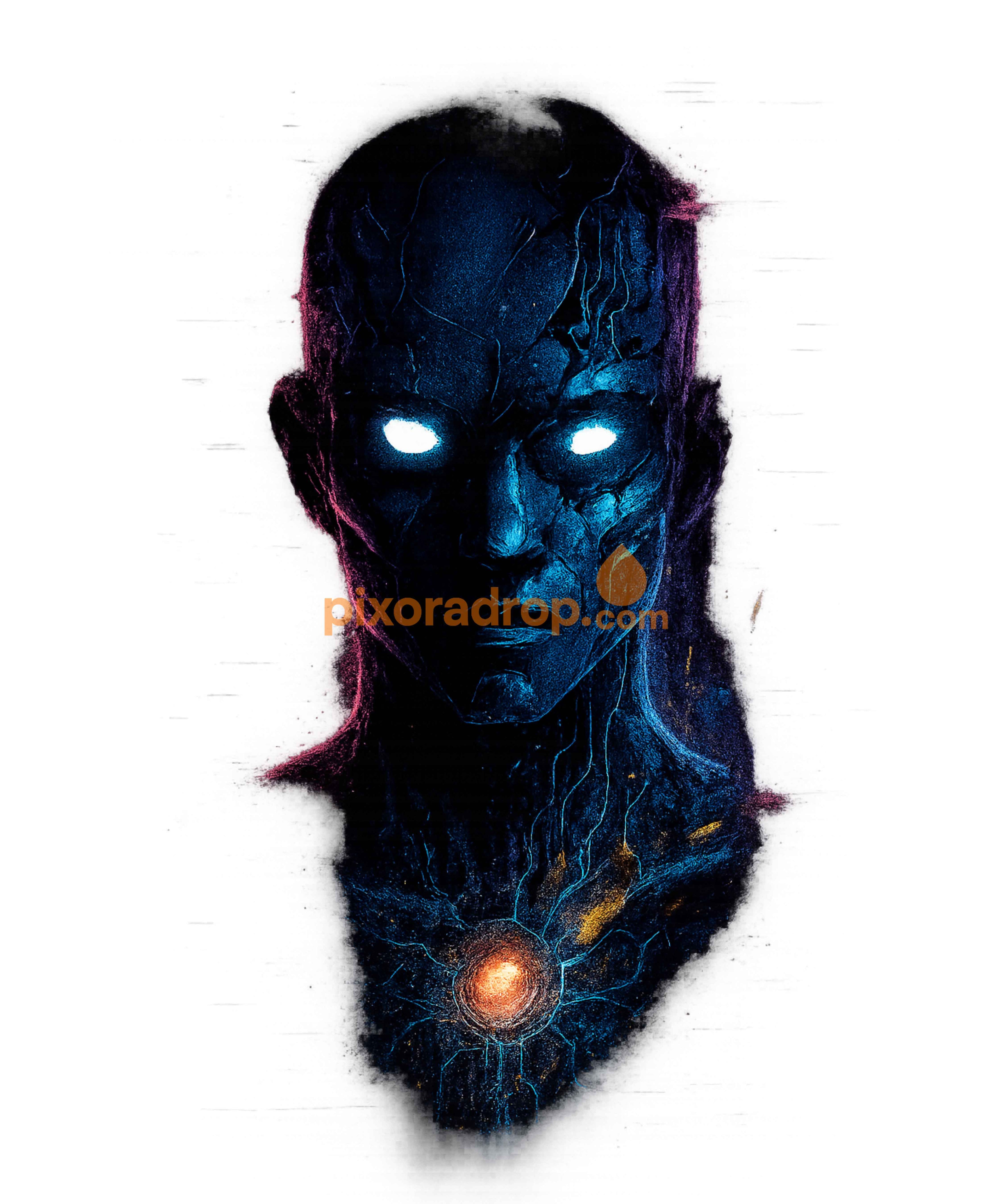 Digital art featuring a stylized figure with vibrant colors and a central glowing element.