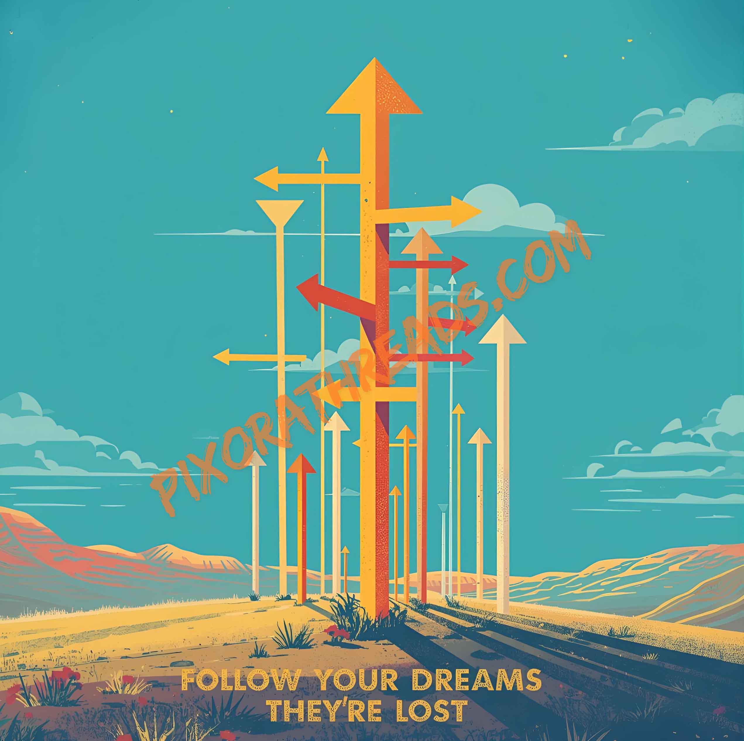 Digital art PNG titled Follow Your Dreams with colorful, whimsical design elements.