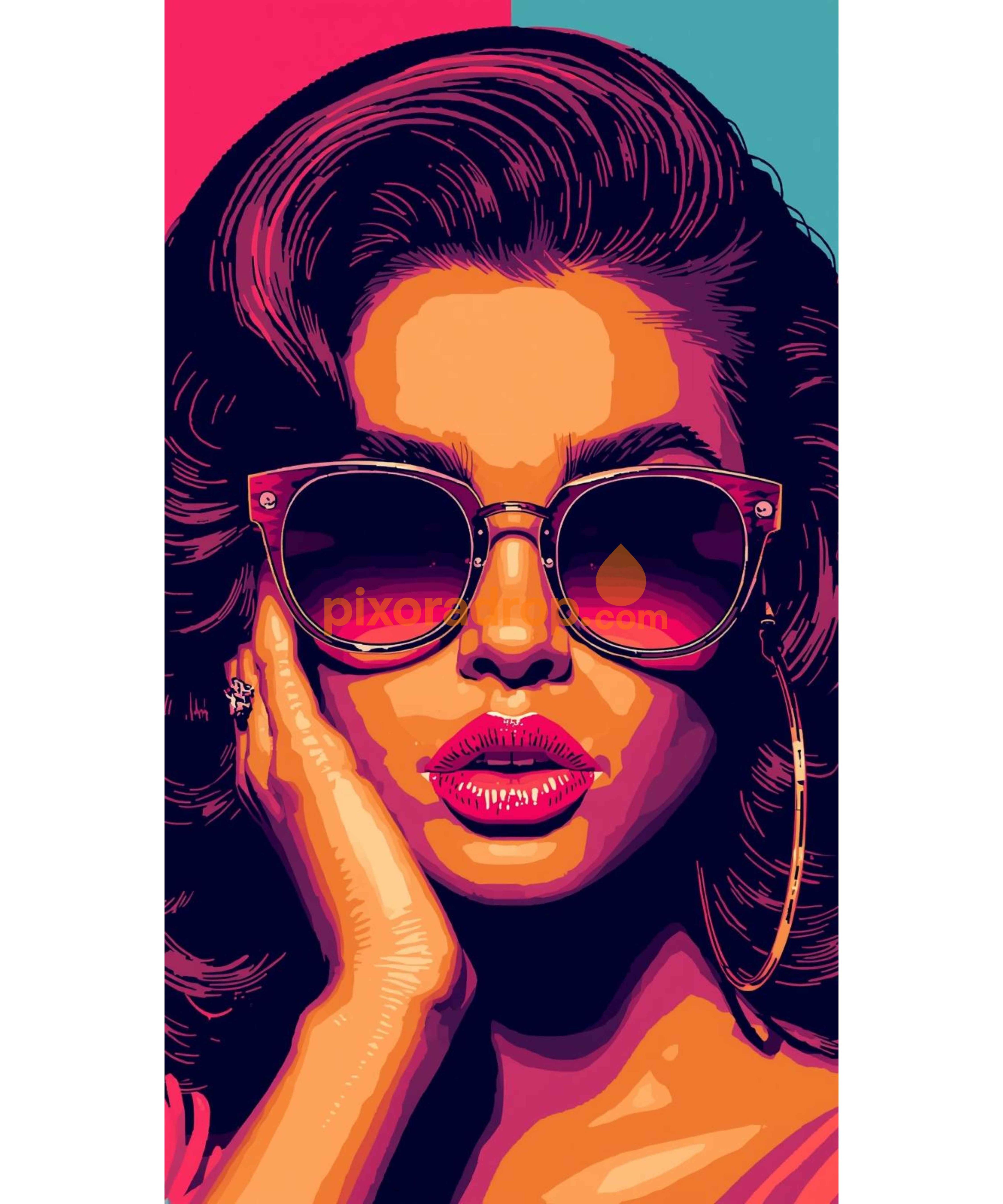 Digital art print of Glam v1 meme with bold colors and stylized design on transparent background