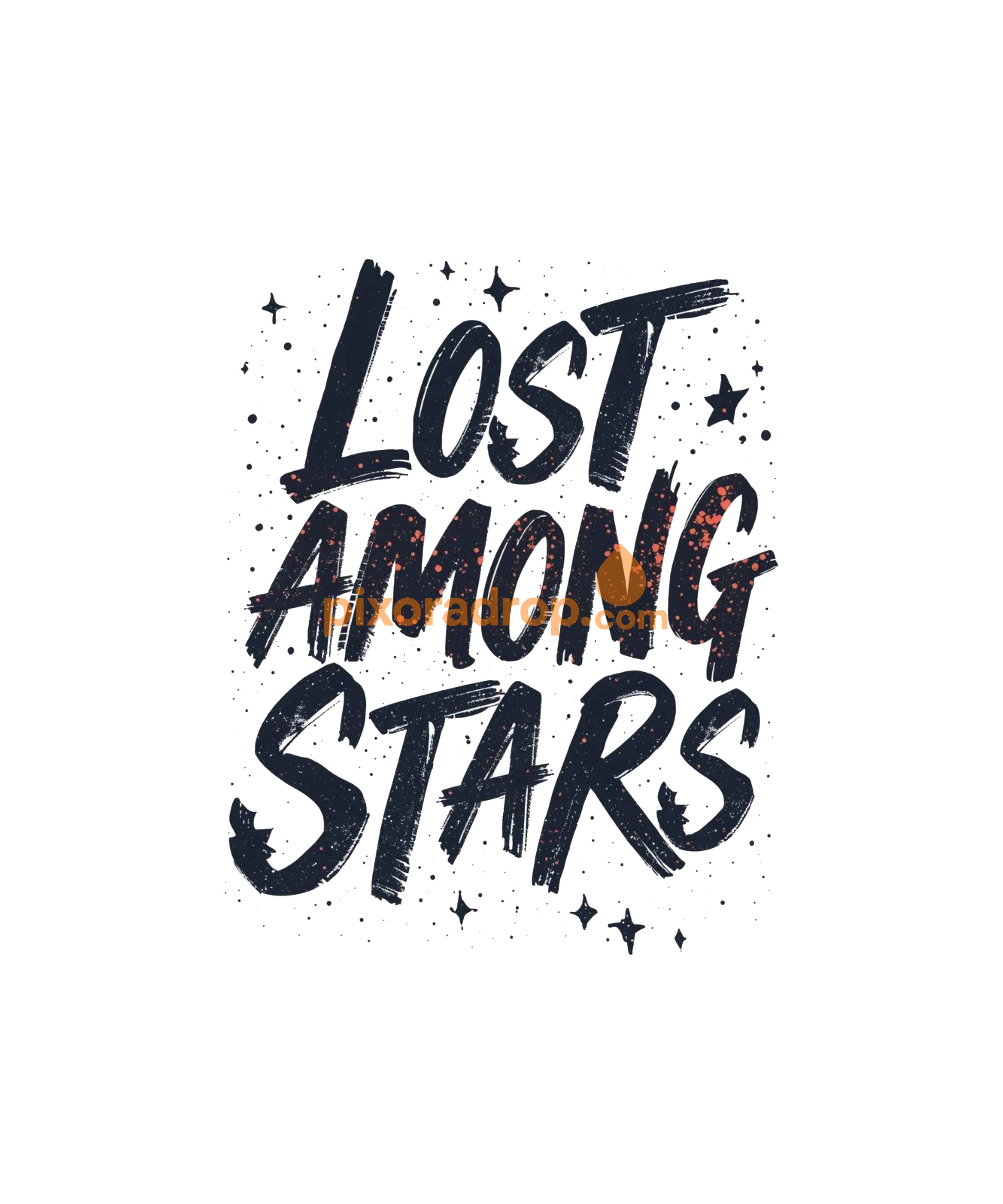 Text design featuring the phrase "Lost Among Stars" with a bold, artistic style.
