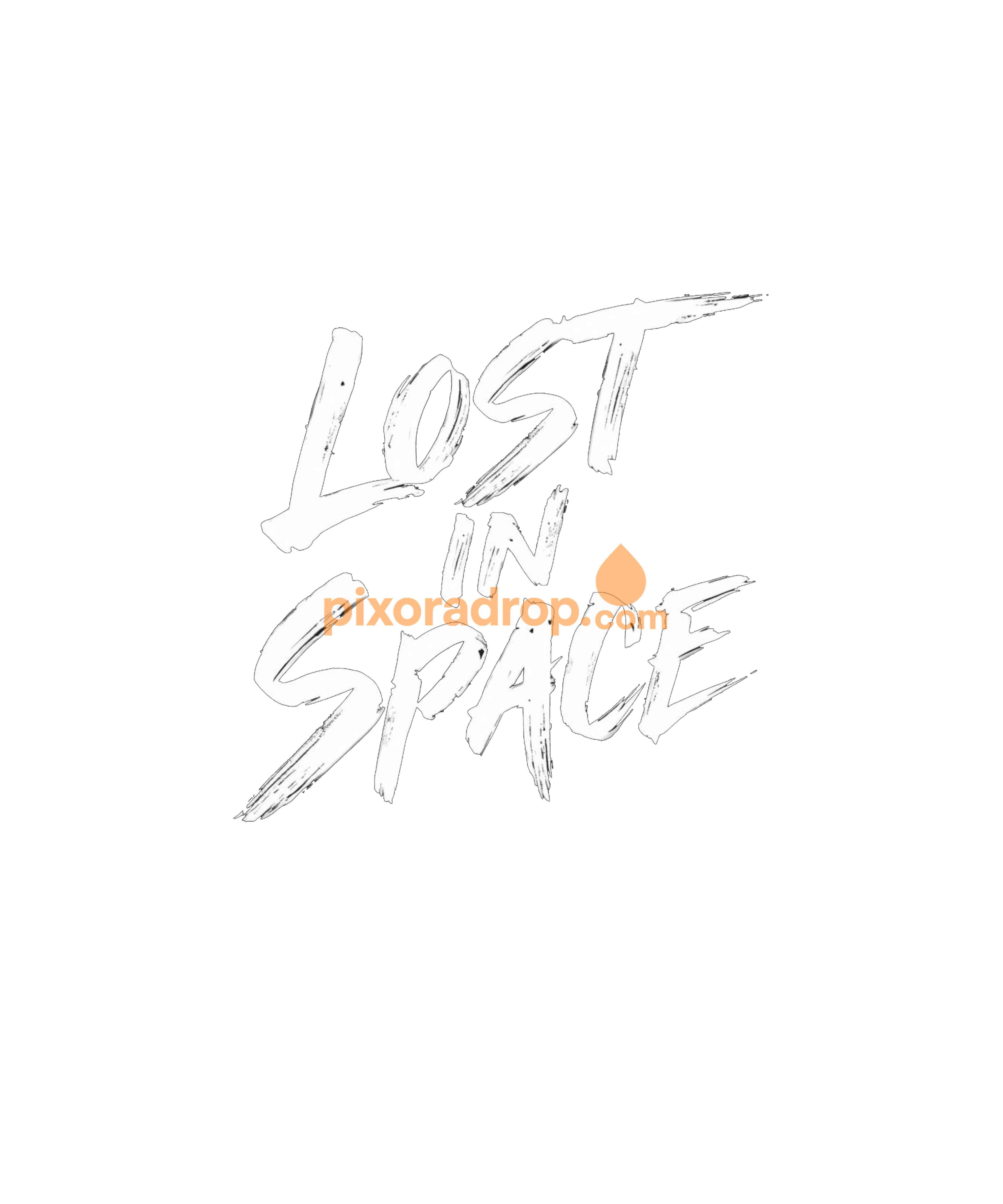 Hand-drawn style text reading Lost In Space in sketchy black letters on white background.