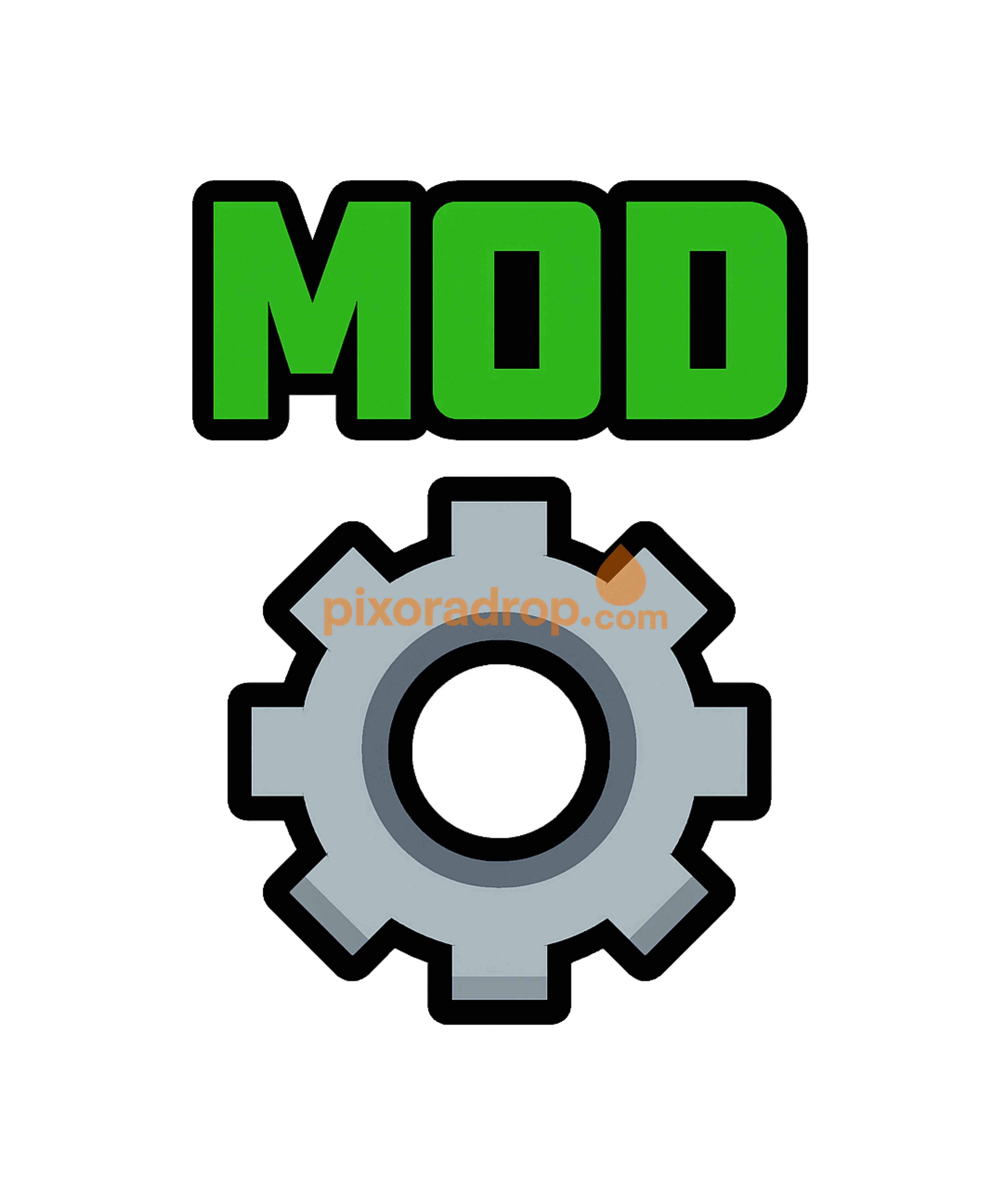 Green "MOD" text above a gray gear icon, representing digital art and customization.