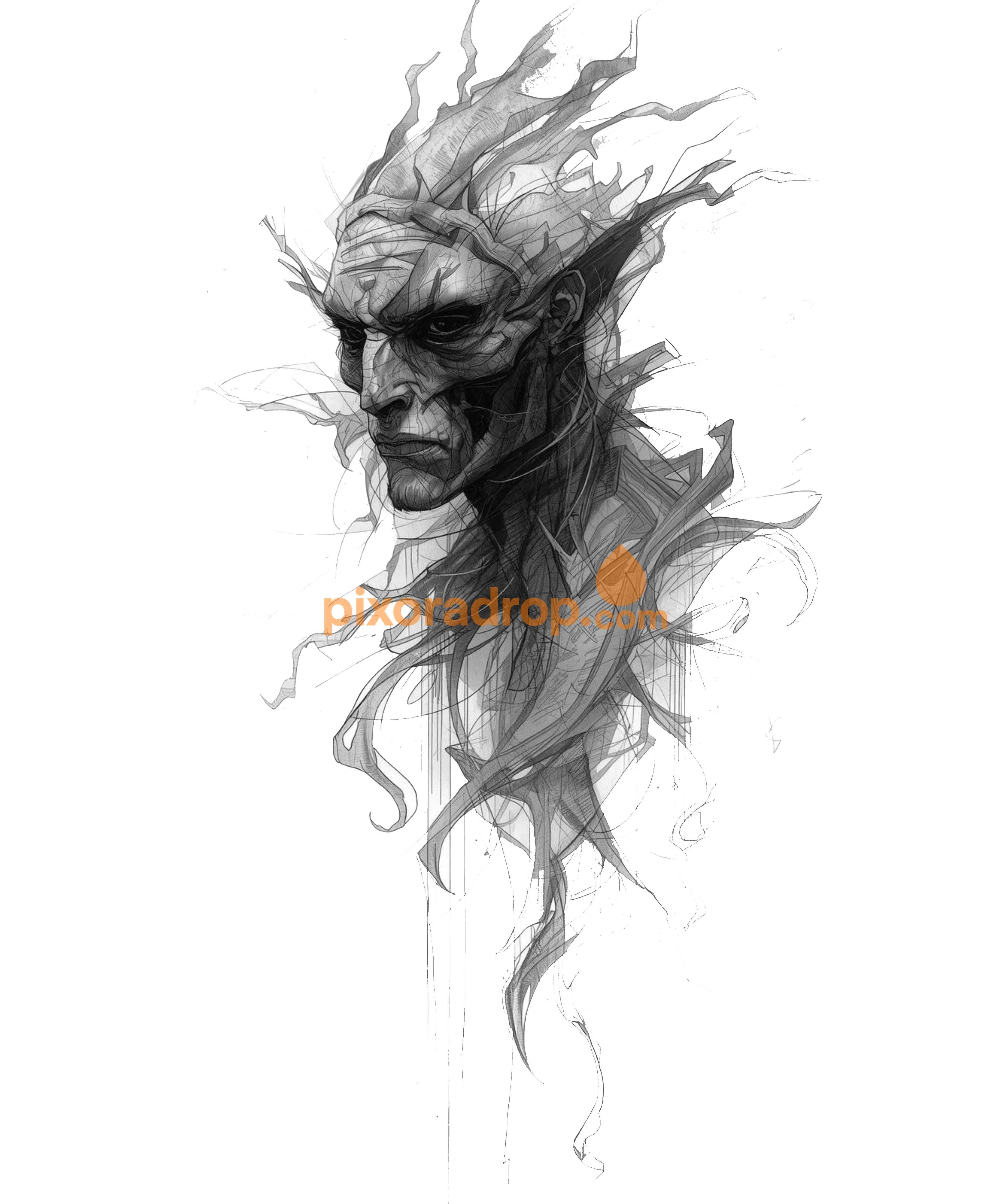 Abstract digital art with flowing, sharp black and gray shapes on a white background