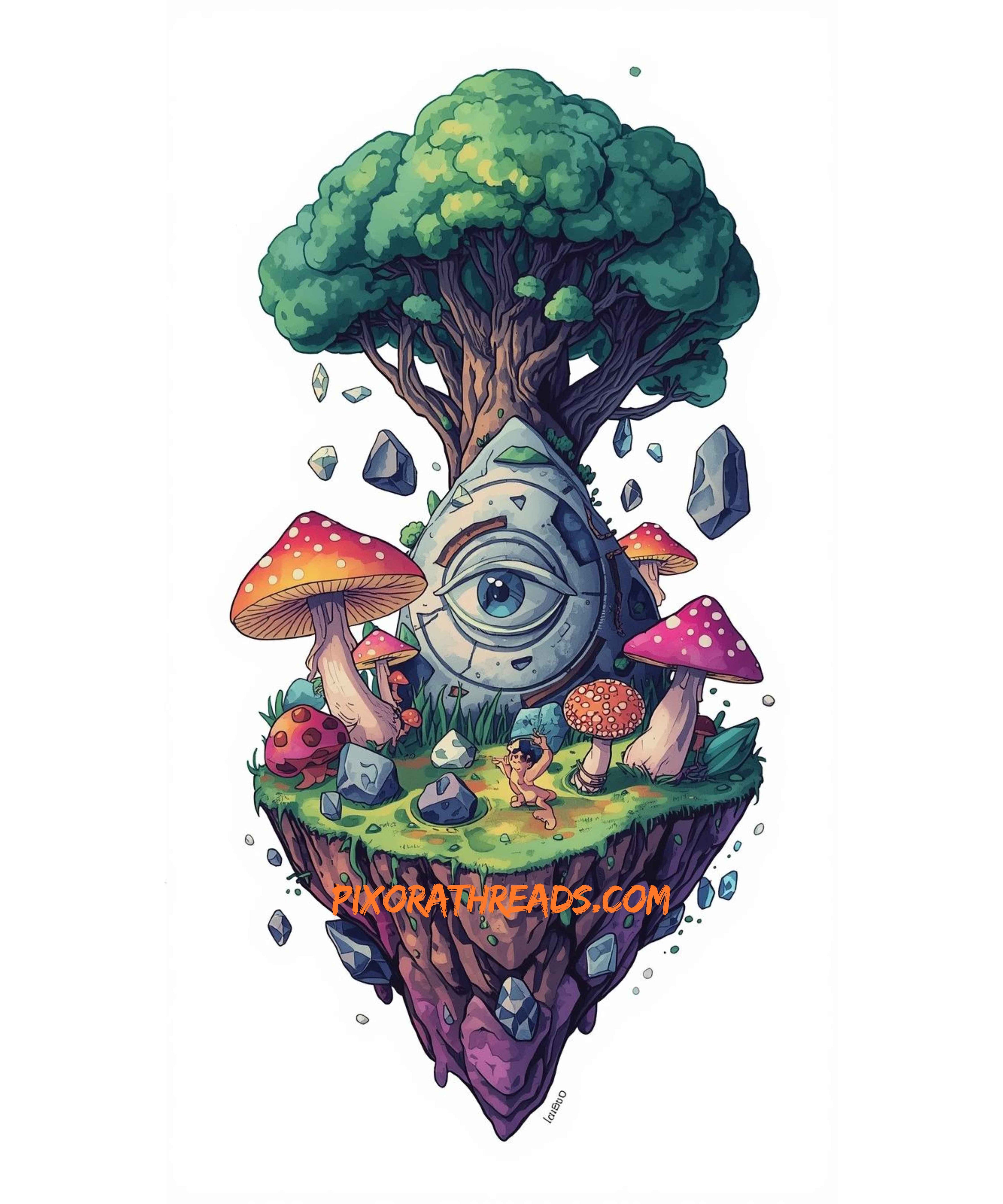 Digital art of a mystical forest grove with vibrant colors on transparent background