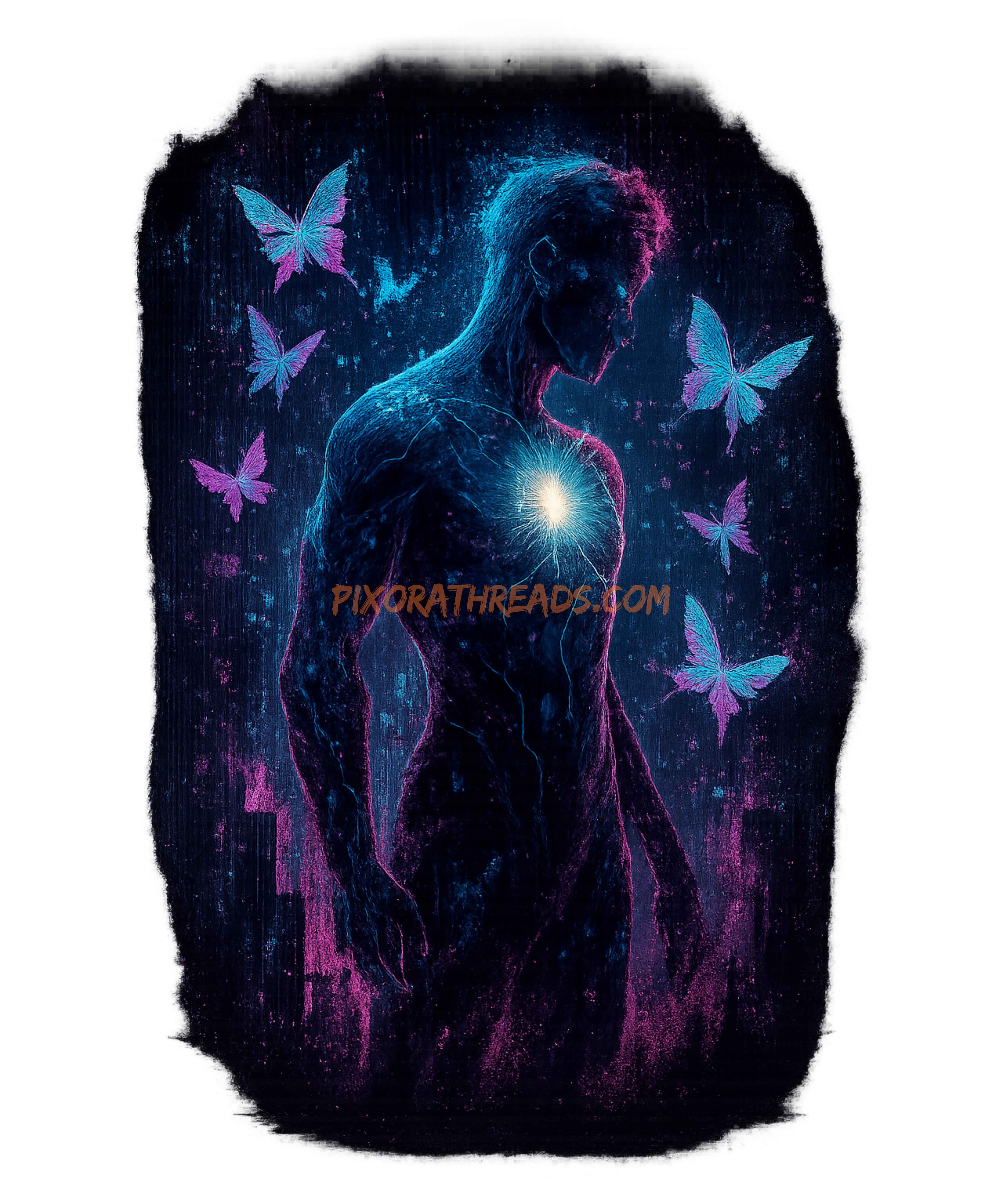 Bright neon digital art with mythos theme blending meme style and vivid colors